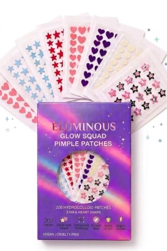 Eluminous Glow Squad Star Pimple Patches 200 count pack with star and heart hydrocolloid patches